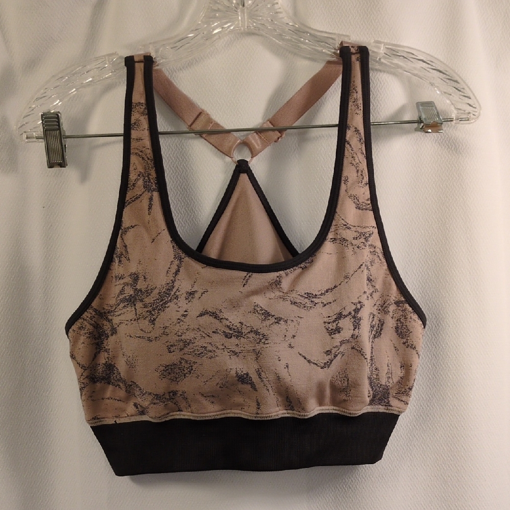 Fabletics Tan and Black Patterned Sports Bra